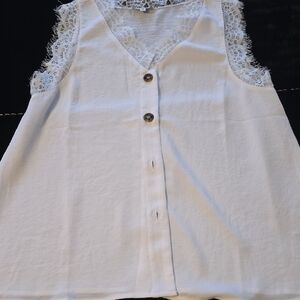 JODIFL White Lace Button Down Shirt